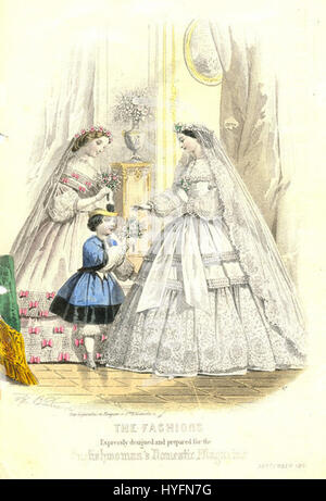 Gravure de mode de robe de mariage pour le magazine interne de l'anglaise 1861 Banque D'Images