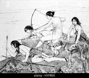 'Les filles d'Atlas' de Paul Leroy capture l'essence mystique des montagnes de l'Atlas. La peinture illustre de jeunes femmes vêtues d'une tenue traditionnelle nord-africaine, dans un paysage saisissant. Banque D'Images