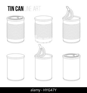 Tincan, conserves alimentaires art ligne icônes isolé sur blanc étain. Décrit les objets définir Illustration de Vecteur