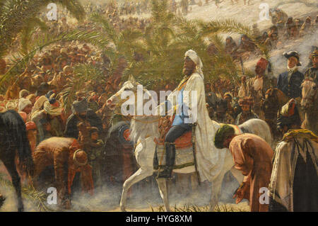 Cette peinture de Wilhelm Gentz représente le moment dramatique où le prince héritier Friedrich Wilhelm de Prusse est entré à Jérusalem en 1869. Le détail souligne l'importance historique de l'événement, capturé dans un style artistique méticuleux. Banque D'Images