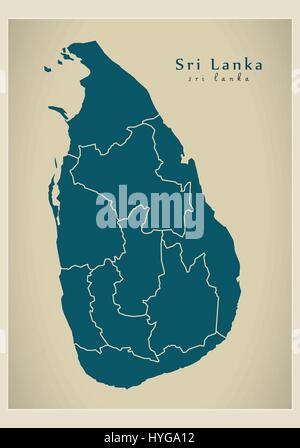 Carte moderne - Sri Lanka avec les provinces LK Illustration de Vecteur