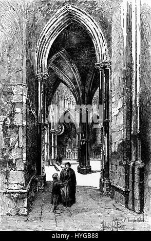 L''intérieur de l'église du Temple' d'Herbert Railton offre une représentation détaillée de la beauté architecturale de l'église. L'œuvre d'art met en valeur l'espace intérieur, avec son design gothique grandiose, ses arches complexes et ses vitraux, soulignant l'habileté de Railton à capturer la lumière et la perspective dans l'architecture sacrée. Banque D'Images