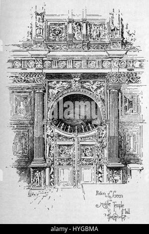 La « partie de l'écran du Middle Temple Hall » d'Herbert Railton est une illustration architecturale détaillée, mettant en valeur le design complexe de l'écran du XVIe siècle dans l'historique Middle Temple Hall, à Londres. Banque D'Images