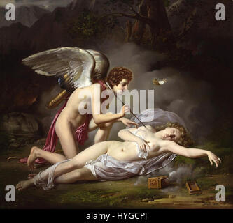 Amour et Psyché de Michel Philibert Genod (1827) illustre l'histoire mythologique de Cupidon et Psyché, dépeignant le moment de leur réunion. La sculpture démontre l’habileté de Genod à capturer la profondeur émotionnelle et la beauté classique du mythe. Banque D'Images