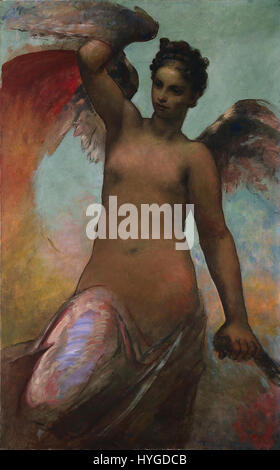 'Winged Fortune' (1878) de William Morris Hunt dépeint une figure symbolique représentant la fortune, avec des ailes. Le style de la peinture s’inspire de thèmes allégoriques et met l’accent sur le mouvement et la fluidité à travers une composition dynamique. Banque D'Images
