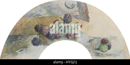 La Corbeille de fleurs et de fruits de Paul Gauguin (panier de fleurs et de fruits) présente une composition vibrante de nature morte. L’œuvre se caractérise par des couleurs vives et contrastées et des éléments tropicaux, reflétant le style de Gauguin et son temps passé à Tahiti. Banque D'Images