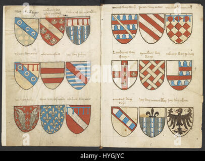 Wapenboek Beyeren (armorial) KB79K21 Folios 002v (à gauche) et 003r (droite) Banque D'Images
