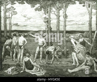 Karel Spillar (1871-1939) était un peintre tchèque connu pour ses représentations romantiques de la nature. « HRY v prirode » (Jeux dans la nature) capture des enfants jouant dans un cadre naturel, illustrant l'harmonie entre les humains et le monde naturel. Banque D'Images
