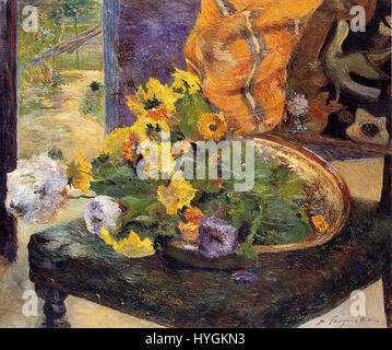 L'œuvre de Paul Gauguin de 1880, pour faire un bouquet, présente une composition vibrante de fleurs natures mortes, démontrant sa maîtrise de la couleur et de la texture. Cette première pièce capture son exploration de la forme et de la couleur, jetant les bases de ses œuvres post-impressionnistes ultérieures. Banque D'Images