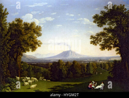 'Ansicht des Englischen Gartens von Caserta, 1793' de Johann Christian Hackert représente le jardin anglais du Palais Royal de Caserte en Italie. Cette peinture de paysage capture les jardins luxuriants et méticuleusement conçus et la grandeur architecturale du palais à la fin du XVIIIe siècle. Banque D'Images