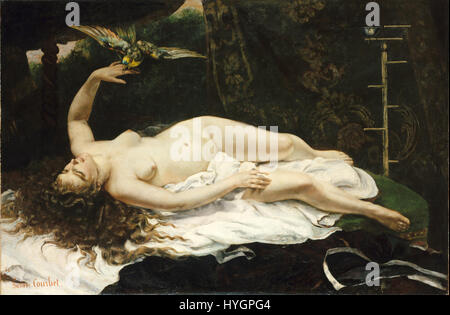 1866 Gustave Courbet femme avec un perroquet (rognée) Banque D'Images