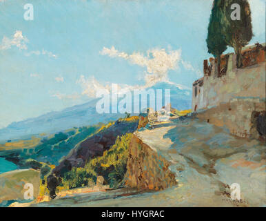 « Der Etna » de Max Rabe (1924) est une peinture de paysage expressionniste, capturant l'activité volcanique spectaculaire de l'Etna. L'œuvre met l'accent sur les forces naturelles dynamiques en jeu, avec des couleurs intenses et des coups de pinceau audacieux typiques des Européens du début du XXe siècle Banque D'Images