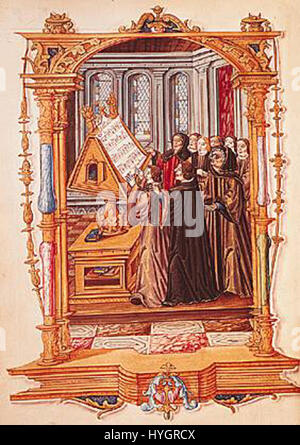 Johannes Ockeghem, compositeur renommé du XVIe siècle, est connu pour ses contributions à la musique de la Renaissance, en particulier dans la composition polyphonique. Ses œuvres ont influencé le développement de la musique chorale, laissant un héritage de pièces sacrées et profanes. Banque D'Images