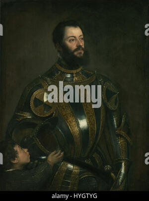 Titien (Tiziano Vecellio) (Italien) Portrait d'Alfonso d'Avalos, marquis de Vasto, en armure avec une page Google Art Project Banque D'Images