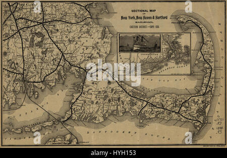 Coupe 1893 Plan de New York, New Haven and Hartford Railroad, le District de l'Est, Cape Cod Banque D'Images