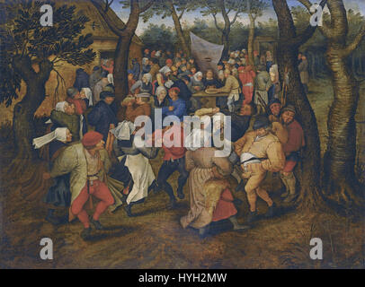 Pieter Brueghel le jeune 'Outdoor Peasant Wedding Dance' (1614) est une représentation vibrante de la vie rurale, capturant la célébration animée d'un mariage paysan avec danse et joie commune. Banque D'Images