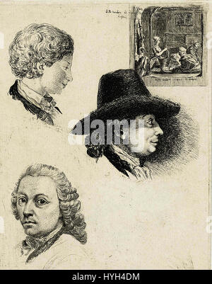Une feuille d'étude avec des portraits de Louis Bernard Coclers et de sa famille, présentant des représentations détaillées de leur ressemblance et offrant un aperçu de leur statut social. Banque D'Images