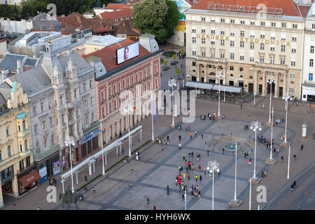 Vue de dessus de la place Ban Jelacic à Zagreb, Croatie Banque D'Images