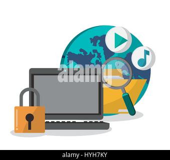 Cyber sécurité et design pour ordinateur portable Illustration de Vecteur
