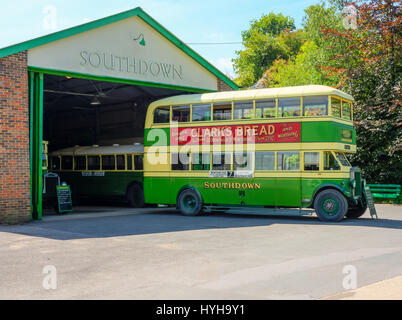 Un vintage Leyland Titan1 TD Southdown double decker bus au Musée de Amberley, Amberley, West Sussex Banque D'Images