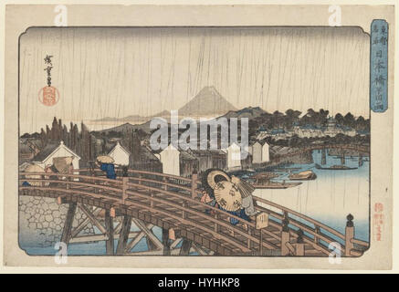 Le Musée de Brooklyn soir douche à Pont Nihonbashi, à partir de célèbres endroits de la capitale de l'Est (Toto Meisho) Utagawa Hiroshige (Ando) dans l'ensemble Banque D'Images