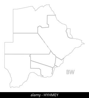 Botswana carte silhouette contour illustration avec les districts Illustration de Vecteur