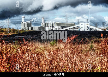 Uskmouth Power Station, vu de Newport Wetlands Banque D'Images