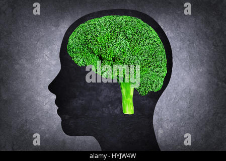 Illustration de tête humaine avec cerveau plutôt que le brocoli Banque D'Images