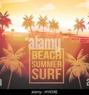 Été tropical Imprimer Flyer avec scène de plage - Vector Illustration Illustration de Vecteur