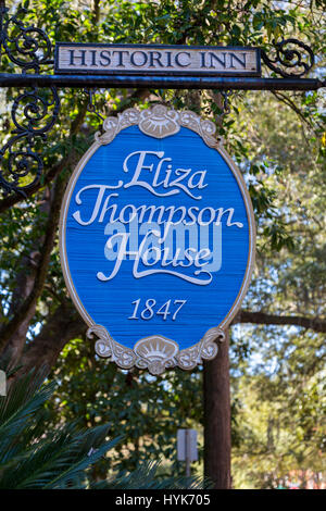 Savannah, Géorgie. Eliza Thompson House Sign. Banque D'Images