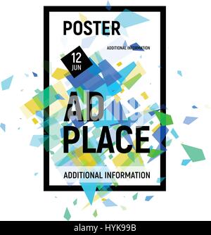 Des morceaux de verre colorés abstraits isolés explosion dans cadre rectangulaire, ad place l'affiche en tons de bleu,les éléments de géométrie vector illustration Illustration de Vecteur