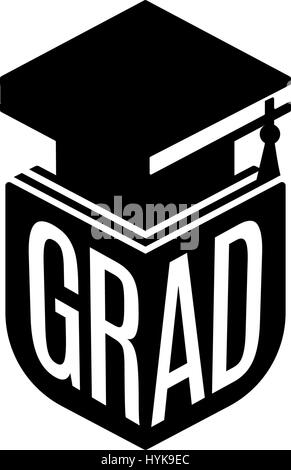 Noir et blanc couleur isolé baccalauréat en hat de livres logo sur fond blanc, les élèves l'obtention du diplôme, l'éducation logotype uniforme d'illustration vectorielle de l'élément Illustration de Vecteur