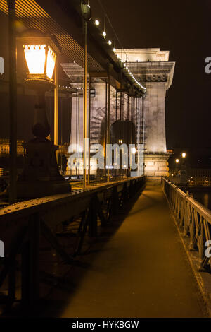 Vue d'hiver nuit de Pont des chaînes avec le Château en arrière-plan, Budapest, Hongrie Banque D'Images