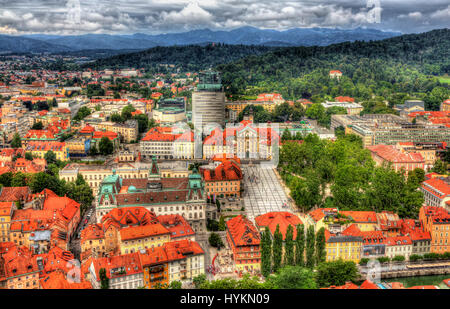 Vue aérienne de la place du Congrès à Ljubljana, Slovénie Banque D'Images