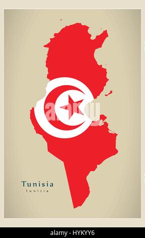 Carte moderne - drapeau Tunisie TN couleur Illustration de Vecteur