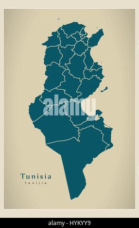 Carte moderne - Tunisie TN gouvernorats avec Illustration de Vecteur