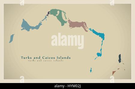 Carte moderne - Îles Turques et Caïques avec détails TC Illustration de Vecteur