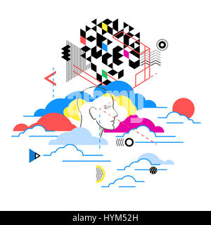Les services de cloud computing, la technologie métaphore. Web design, illustration marketing concept. Résumé Contexte La conception graphique Banque D'Images