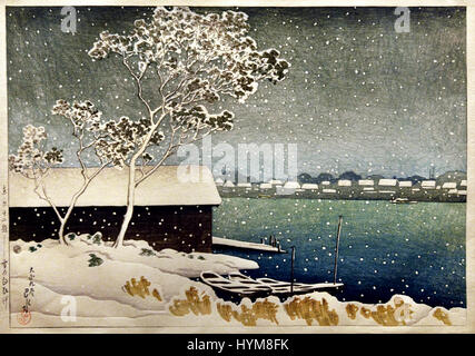 Yuki no Shirahige Shirahige (dans la neige) junidai / Tokyo (Tokyo) 12 Sujets 1920 Kawase Hasui Japon ( couleur gravure sur pape Banque D'Images