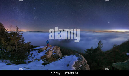 Nuit paysage de montagne panorama Banque D'Images