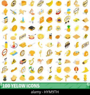 100 icônes jaunes, style 3D isométrique Illustration de Vecteur