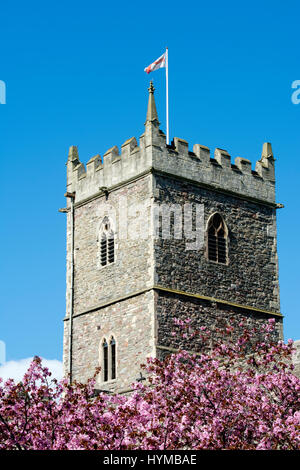 Église Saint Pierre au printemps, parc du château, Bristol, Royaume-Uni Banque D'Images