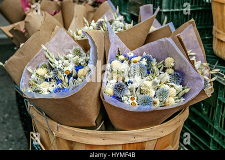 Bouquets de fleurs séchées dans un panier. Banque D'Images