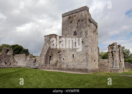 La tour de pierre au sein de la ruine Kells Priory, Kells Priory, un prieuré Augustin de Kells, Co Kilkenny, Irlande, (Eire). Banque D'Images