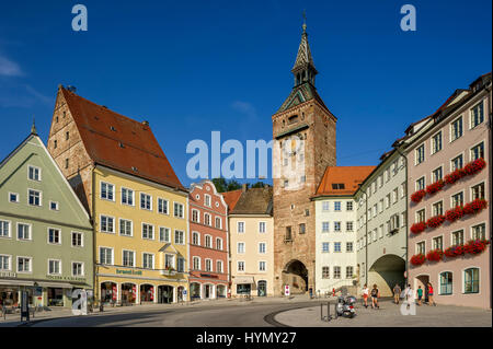 Porte de la ville médiévale, Schmalzturm ou belle tour, place principale, Landsberg am Lech, Upper Bavaria, Bavaria, Germany Banque D'Images