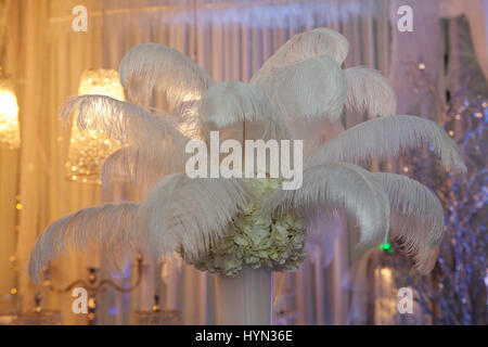 Plumes d'autruche dans un vase à titre de décoration. Banque D'Images