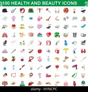 100 icônes de beauté et de style cartoon, jeu Illustration de Vecteur