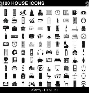 100 Chambre icons set, le style simple Illustration de Vecteur