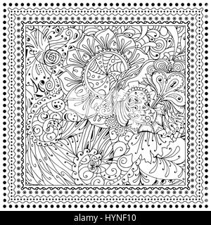 Vector illustration couleur noir mono.Conception de page de coloriage adultes, pour les adultes ou les enfants. modèle. Frontière d'ornement et le châssis Illustration de Vecteur