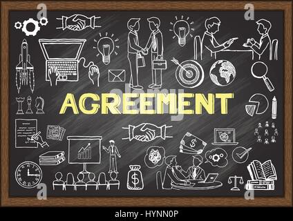Icônes dessinées à la main sur LE CONTRAT sur le tableau de surveillance. Illustration vectorielle Illustration de Vecteur